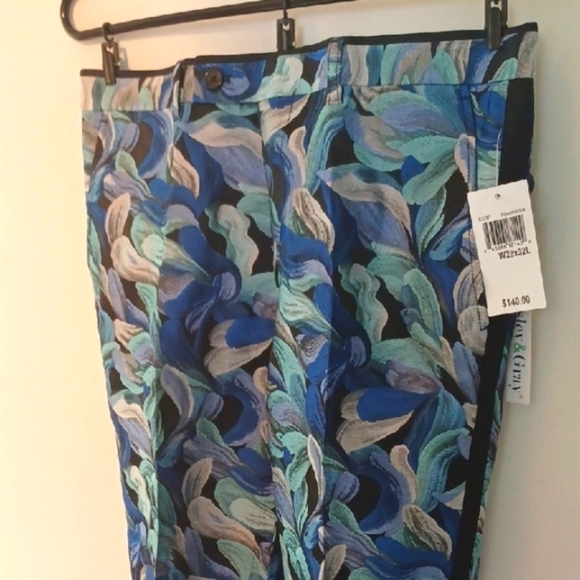 PAISLEY & GRAY Blue and Green Patterned Tuxedo Pants, W28 x 32L - Picture 1 of 8